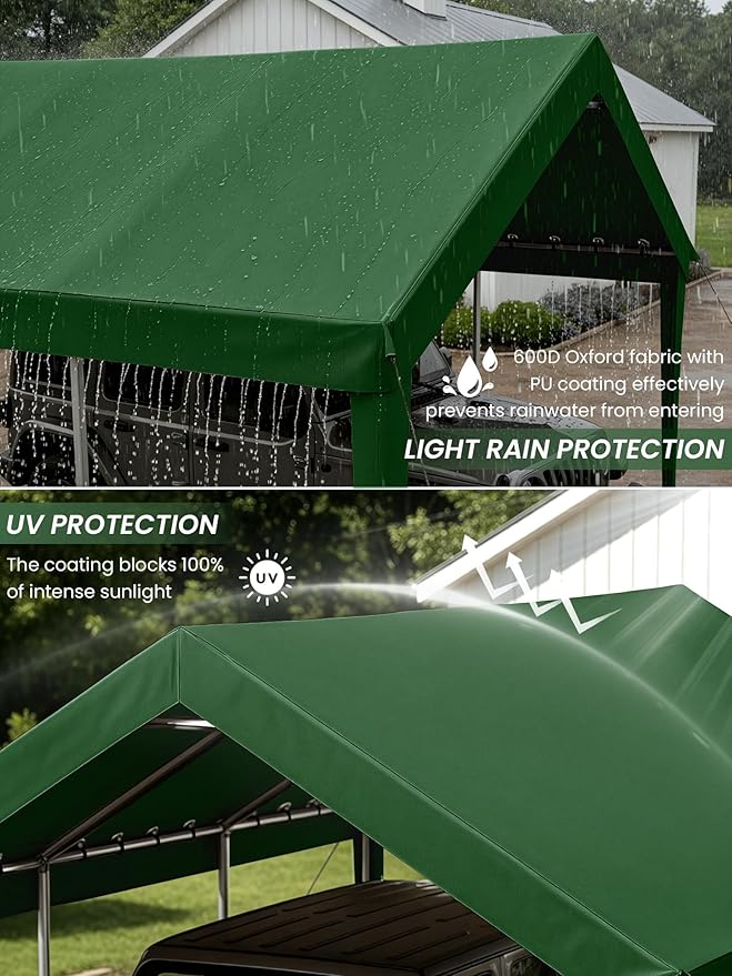 12 x 20 Ft Carport Replacement Cover, Heavy Duty Outdoor Car Tarp Canopy, Waterproof & UV Protected Tear Oxford Tarp with Ball Bungees (Frame is Not Included)