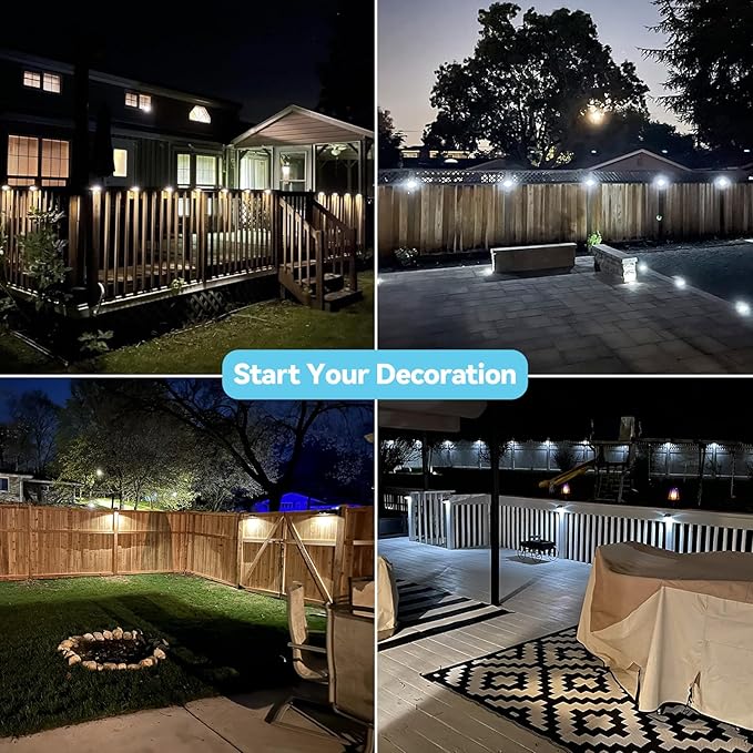 Bridika Solar Fence Lights Warm White & White, Solar Outdoor Wall Lights, Fence Solar Lights Outdoor Waterproof for Step, Backyard, Fence, Wall, Patio, Deck Railing, Stair (4 Pack)
