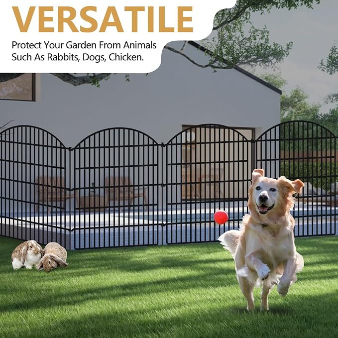 10 Panels Decorative Garden Fence, 40in (H) X 24ft (L) No Dig Dog Fences Outdoor for Yard, Rustproof Tall Metal Fencing Panels, Animal Barrier Suitable for Yards Border, Patio, and Outdoor Use
