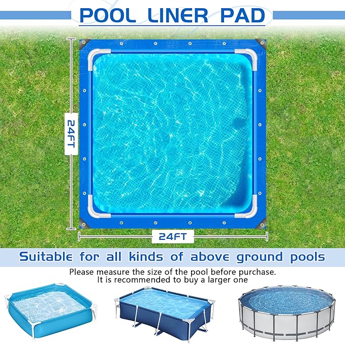 24 Ft Pool Liner Pad for Above Ground Pools, Thickened Pool Mat Tarp for Under Pool, Dual-Color Pool Ground Pad Cloth Floor Mat for Pool Bottom, Puncture Protection & Extend Liner Life