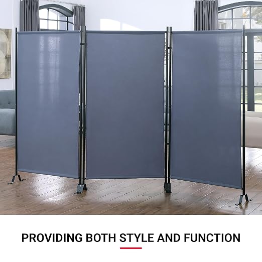 Proman Products - Galaxy Section Divider, Water Repellent Fabric Room Divider with Black Powder Coated Metal Frame for Indoors or Outdoors (Grey)
