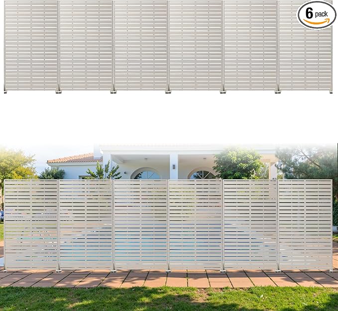 Privacy Screen Outdoor 60" Hx35 W Freestanding Privacy Panel with Stand, HDPE Decorative Privacy Fence with Sandblasting Louver Pattern, Patio Divider Screen, Privacy Screens for Outside