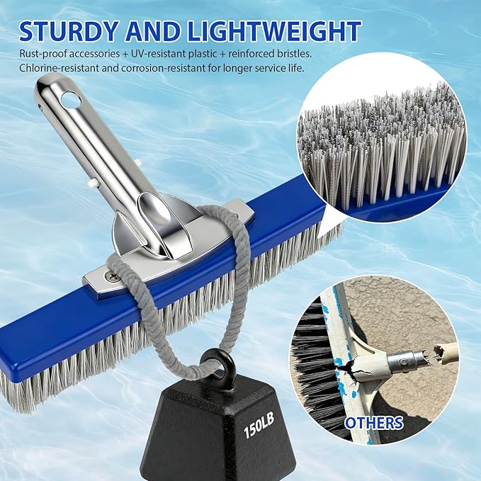 10-Inch Pool Brush Head - Combo Nylon & Stainless Steel Wire Bristles, Heavy Duty Metal Pool Brush for Extra Scrubbing Power, for Cleaning Inground Pool Tiles, Concrete, Walls, Floor, Steps, Corners