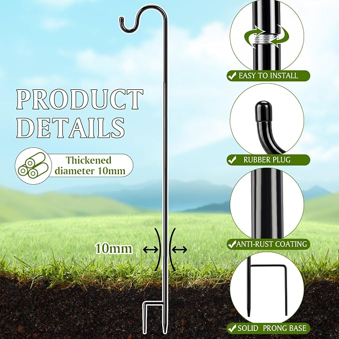 4 Pcs 35 Inch Shepherds Hook for Outdoor Adjustable Bird Feeder Pole Metal Steel Shepard Hooks for Hummingbird Stand Feeder Pole for Garden Plant, Lantern, Hanging Wedding Decor