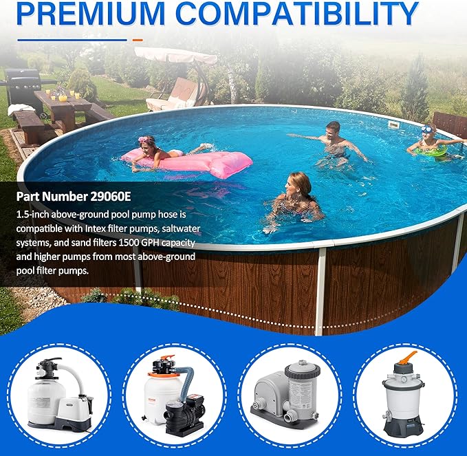 1.5" Pool Pump Hose for 29060E Intex Pumps, Saltwater Systems, and Sand Filters,59" Long Replacement Hoses fit for Intex & Coleman Above Ground Pools Parts (2 Pack)