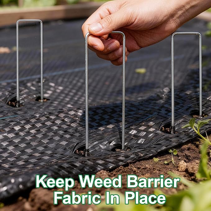 Weed Barrier Landscape Fabric 4FT x 100FT Bundle with 50 Pack Landscape Staples Galvanized