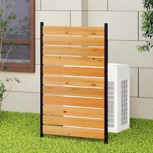 Wooden Privacy Screen 38" W×61" H No Dig Patio Fence 1 Panel (Orange) | For Trash Can AC Units & Pool Equipment, Decorative Patio，Outdoor privacy screen with Metal Stakes