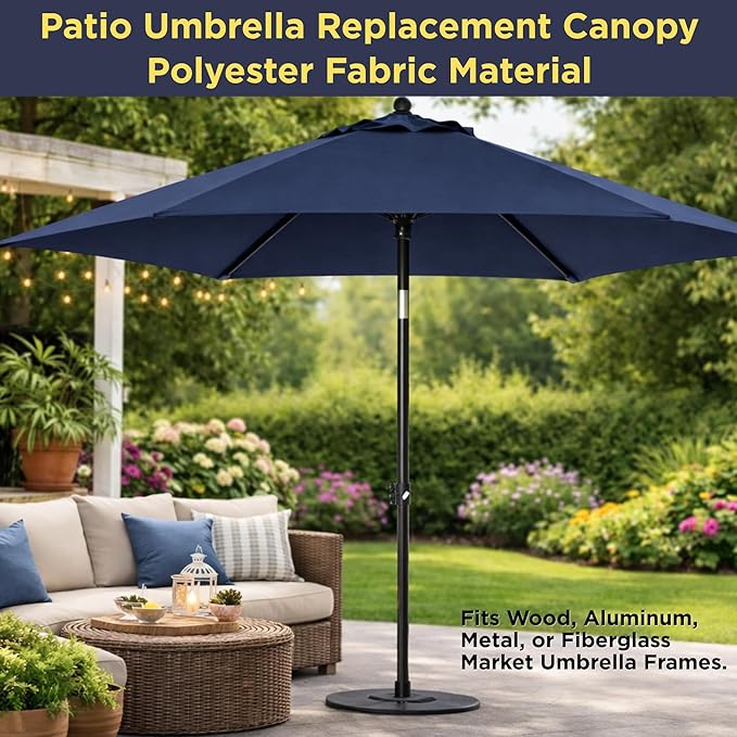 Sfmora 9ft Patio Umbrella Replacement Canopy for 6 Ribs, Outdoor Umbrella Canopy ONLY, Market Umbrella Top, Water-Resistant & UV-Protective