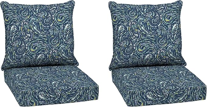 Arden earthFIBER Outdoor Deep Seat Cushion Set (2-Pack), 24 in x 24 in, Weather-Proof, Rain-Proof, Fade Resistant Patio Cushion for Chair, Sofa, and Couch Denim Alair