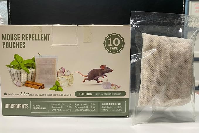 Pest Repellent Pouches, Peppermint Oil for Rodent, Mouse, Rats, Spider, Squirrel, Pest Control Indoor & Outdoor, Natural Mouse Deterrent Replace Traps Family & Pet Safe(10 Pack)