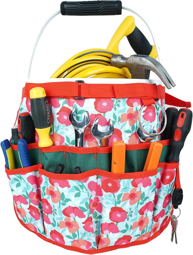 MELOTOUGH Bucket Caddy Organizer Bucket Tool Organizer for Garden Tools Fit 3.5 to 5 Gallon Bucket, Garden Kneeling Pad, 1" Thick Soft NBR Foam Kneeling Pads for Gardening, Cleaning, Work
