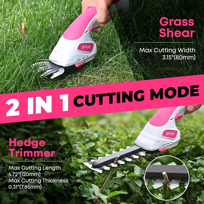 2-in-1 Cordless Hedge Trimmer, Handheld Hedge Trimmer & Cordless Grass Shear with 2.0Ah Rechargeable Battery and Type-C Cable – Electric Grass Trimmer for Garden, Yard, and Lawn
