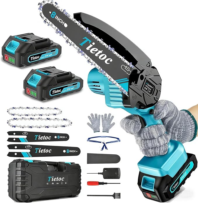 Mini Chainsaw Cordless, 8 Inch & 6 Inch Portable Electric Chainsaw,Battery Powered Handheld Power Chain Saw with 2 Batteries and Auto Oil,for Tree Trimm,Cutting Wood,Garden Tool,Gift for Men Women