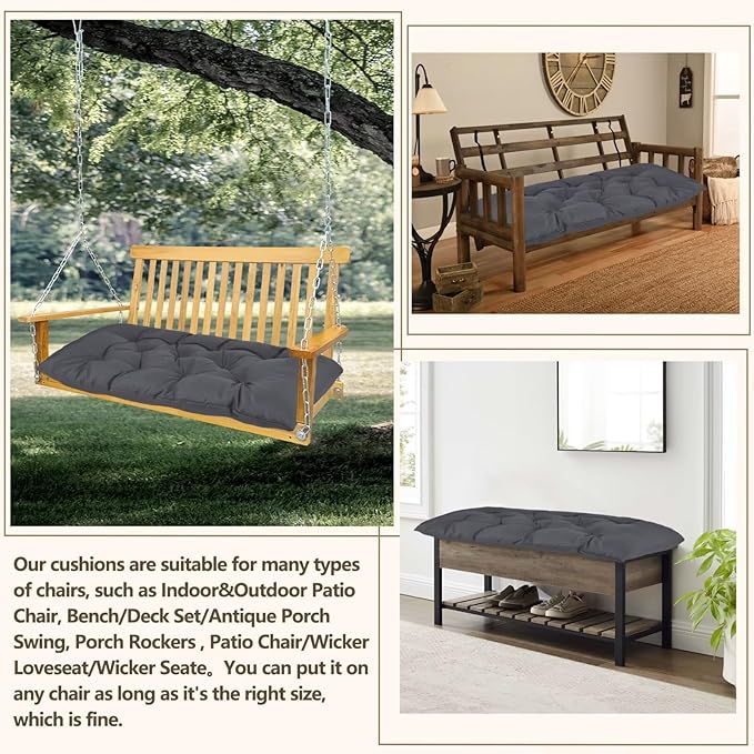 Yddsky 47.3 in Waterproof Indoor/Outdoor Garden Bench Seat Cushions，Thicken Patio Bench Soft Rocking Chairs Pad Lounger Seat for Wicker Loveseat Settee（47.3 X 19.6 X 3.17 in Dark Grey）