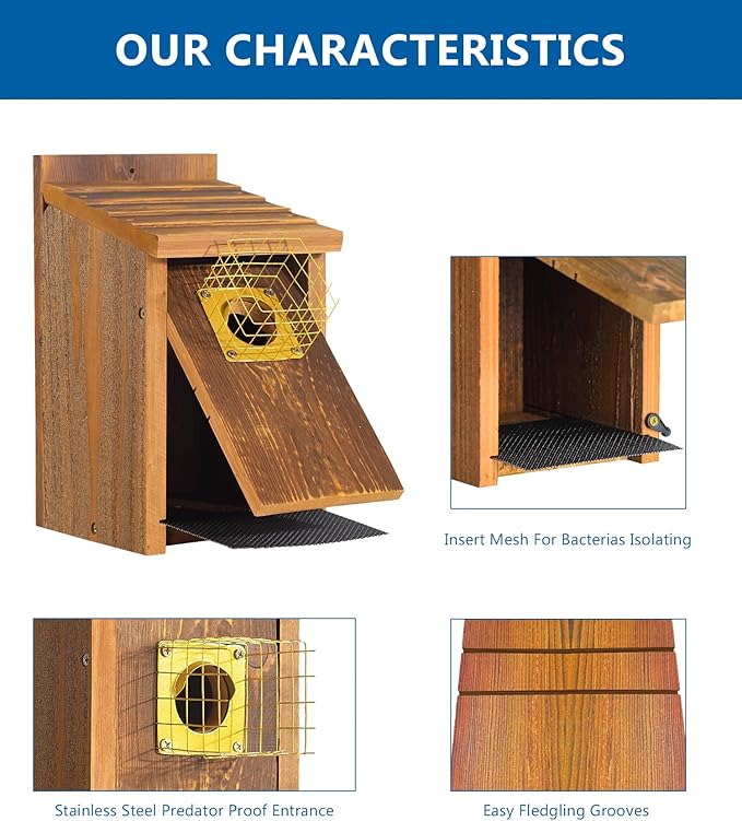 2pk Fortress Bluebird House for Outdoor Clearance - Metal Entry Cage, Mesh Base & Brass Guard - Cedar Bird House for Bluebirds, Finches, Patented Design, Weatherable 5 Years Usage, 6"x7", 2026 Updated