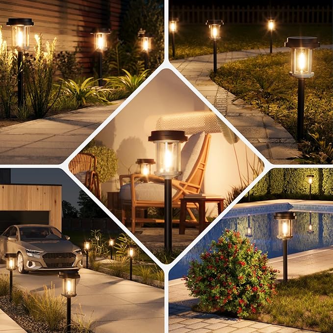 XMCOSY+ Solar Pathway Lights, 6 Pack Bright 20LM Solar Outdoor Lights, Solar Garden Lights with Metal Seeded Glass, Waterproof Landscape Lighting for Yard Path Lawn Walkway Driveway Backyard
