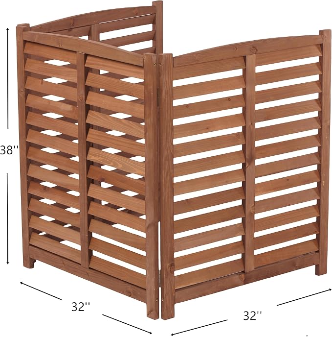 YOPTO 32" W x 38" H,3-Panel Outdoor Air Conditioner Fence,Wooden Outside Wood Privacy Screen,for Pool Equipment Enclosure,Trash Can Enclosures,Air Conditioner,Brown