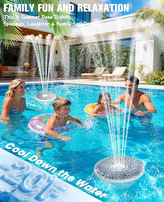 Solar Pool Fountain, 2026 Upgraded Large Solar Pool Water Fountain, Floating Pool Fountain for Above Ground Pool,Solar Floating Fountain Pump for Daytime Use White-1PK