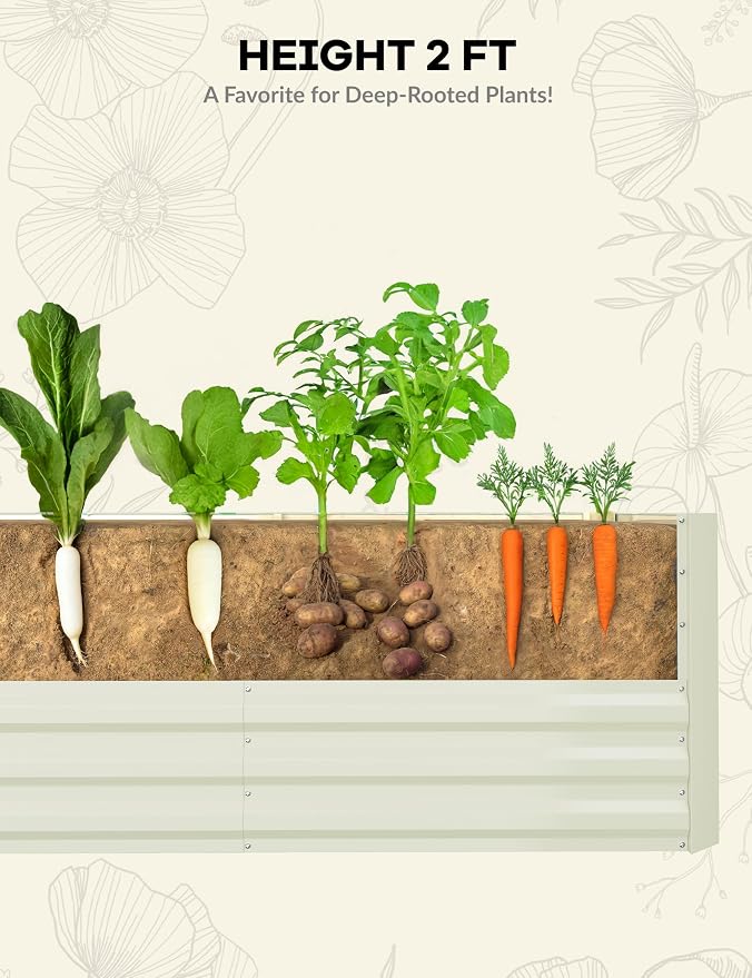 GarveeLife 6x3x2 ft Galvanized Raised Garden Bed,Deep Root Planter Box for Vegetables,Flowers,Herbs-Large Metal Raised Garden Bed Kit Outdoor,Beige