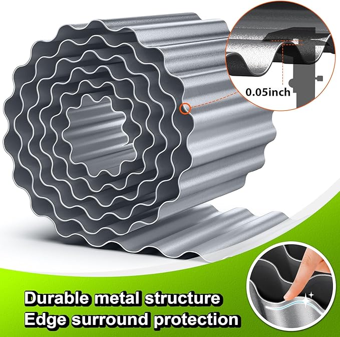 LAVEVE Corrugated Metal Garden Edging 6" x 40Ft, Landscape Edging Border for Lawn, Flower Bed, Garden Fence, Paver Edging (Silver)