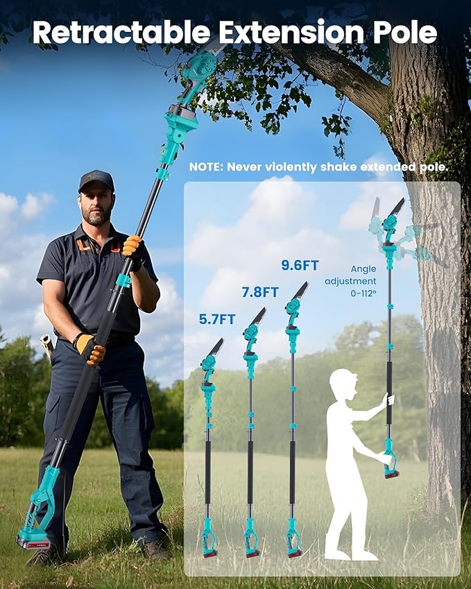 Pole Saws for Tree Trimming, 6" Brushless Mini Chainsaw Cordless with Extension Pole 2 Batteries, Electric Hand Held Chain Saw & Pole Pruner for Trimming Tree Limbs, Gardening Gifts for Mother's Day