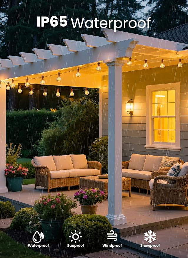 Outdoor String Patio Lights, 25FT 12 LED Patio Lights Waterproof, Connectable Shatterproof Hanging Outside String Light for Backyard, Porch, Deck, Balcony, Garden, House Decor, 2200K