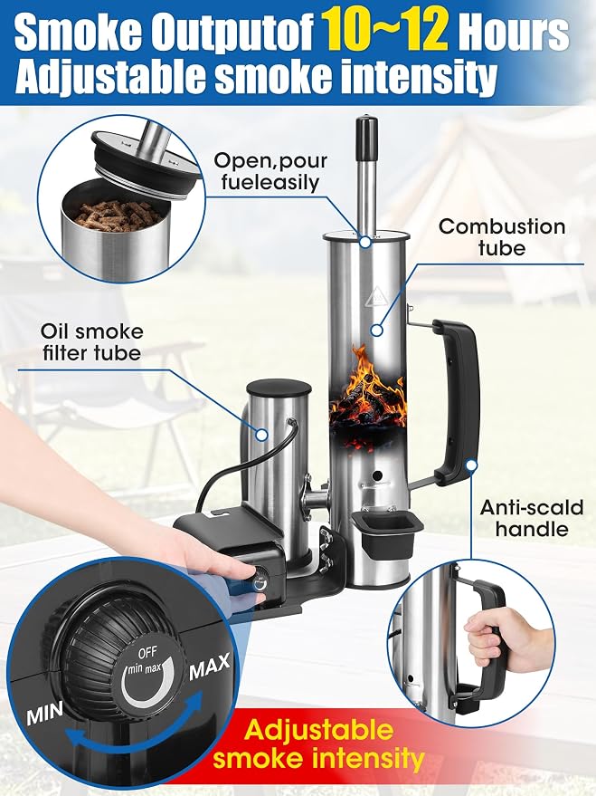 Advanced Smoke Tube for Pellet Smoker, Upgrade Cold Smoker Generator for Gas Grilling, Cordless Electric Cold/Hot Smoker Generator, Bonus Magnetic Smoking Guide, Fits Any Grill - Perfect Gifts for Men