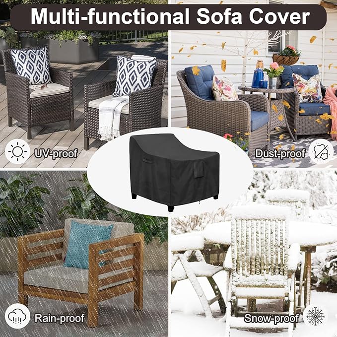 PureFit Outdoor Chair Covers Waterproof Patio Furniture Lawn Chair Covers for Outdoor Furniture with Air Vent and Padded Handles, Fits up to 30W x 37D x 31H Inches, Black