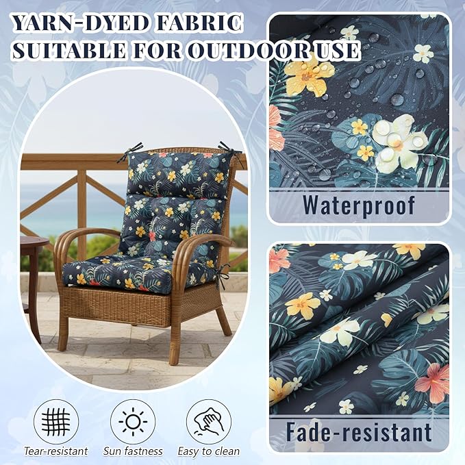 Sintuff 4 Pcs 44 x 21 x 4 Patio Chair Cushions Outdoor Chair Cushion Seat/Back Tufted Pillow with Ties Water Resistant Replacement Indoor Patio Furniture Outdoor Furniture (Pattern,Black)