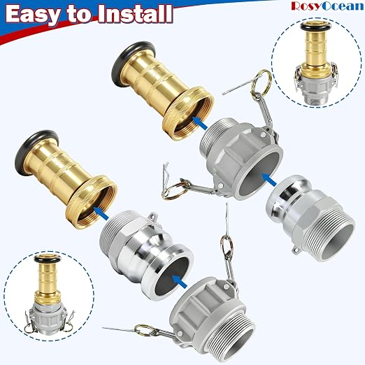 Heavey Duty 2" NPSH Brass Fire Hose Nozzle with 2 x 2 Inch Aluminum Camlock Fittings Fire Equipment Industial Spray Jet Fog Nozzle