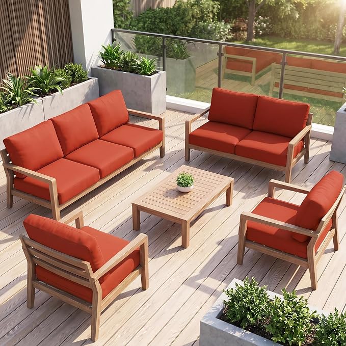 pickyNproud 14Pcs Patio Cushion Covers Stretch Outdoor Couch Cushions Slipcovers Replacement Washable Furniture Protector with Elastic Bottom Sofa Chair Seat Cover, Burnt Orange