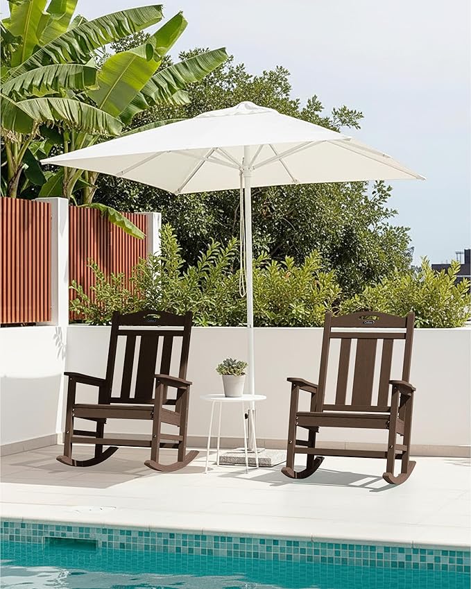 Ciokea Outdoor Rocking Chair, HDPE Porch Rocking Chairs for Outside, All-Weather Comfortable Patio Rockers for Front Deck Balcony, Espresso