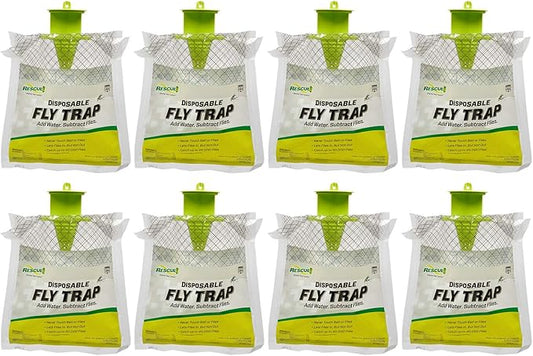 RESCUE! Outdoor Disposable Fly Trap – Hanging Fly Catcher with Attractant Bait, Fly Bag for Patio, Yard, Trash & Farm Areas – Easy-to-Use Outdoor Fly Control - 8 Traps