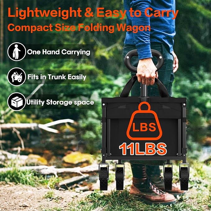 Yozoia 360LBS Heavy-Duty Wagons Carts Foldable 120L Collapsible Wagon Cart with Wheels and Tailgate, Folding Utility Wagon Carts for Groceries, Outdoor Camping, Shopping, Beach, Garden