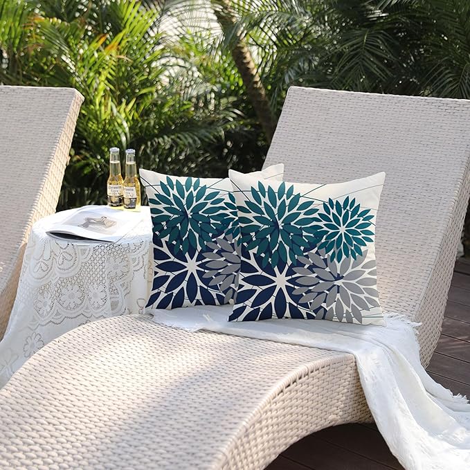 DFXSZ Outdoor Pillow Covers 20x20 Inch Set of 2 Dark Blue Grey Flower Decorative Waterproof Summer Outdoor Pillow Covers Valentines Pillow Covers for Patio Funiture Garden Couch 168L20