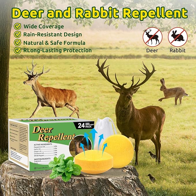 24 Pack Deer Repellent Rabbit Repellent Outdoor Deer Repeller for Plants Flower Vegetable Tree Keep Deer Rabbit Out of Lawn Garden