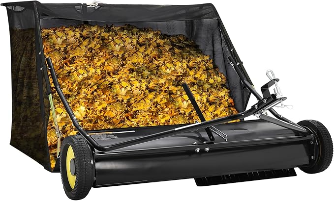 Tow Behind Lawn Sweeper, 42" Pull Behind Collector – Large Capacity Leaf & Grass Collector with Adjustable Height, Dumping Rope Design for Debris and Lawn Clippings