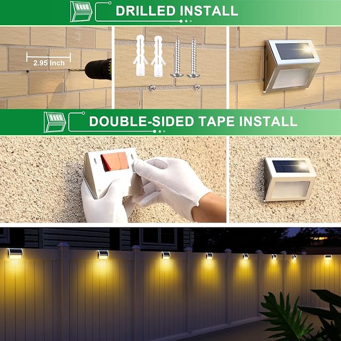 JSOT Solar Lights Perfect for Deck, Fence, Stair, Step Decor-Warm White-12P | Stainless Steel, Waterproof, Solar Powered, Garden, Patio, Deck Rail