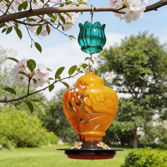 Glass Ant Moat for Hummingbird Feeder - 2PC x 3 OZ Turquoise Tulip Insect Guard with Large Capacity