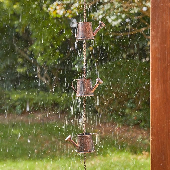 Glitzhome 8.5ft Rain Chain for Gutters 11-Piece Faux Copper Watering Pot Catcher Replacement for Downpout