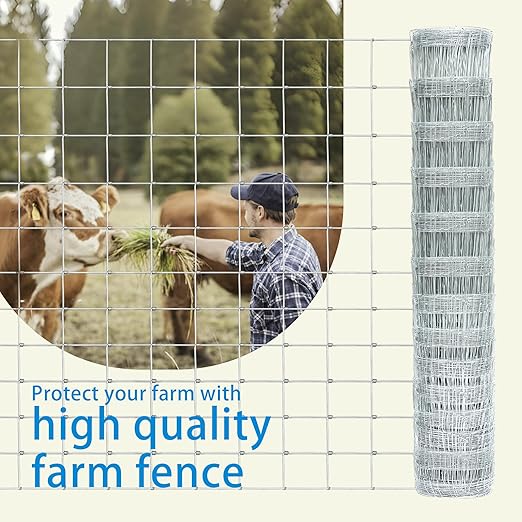 Farm Fence 5ft x 164ft Heavy Zinc Coating Cattle Fence,Galvanized Field Wire Fencing Deer Fence,Goat Fence,Hog Wire Fencing for Yard Livestock & Animals Protection