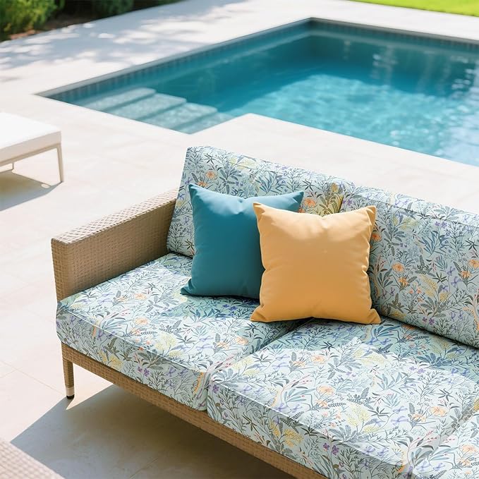 pickyNproud 8Pcs Patio Cushion Covers Stretch Outdoor Couch Cushions Slipcovers Replacement Washable Furniture Protector with Elastic Bottom Sofa Chair Seat Cover, Light Cyan