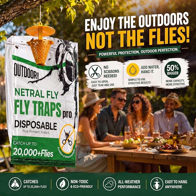Fly Traps Outdoor Hanging 6 Pack, Add Water Outdoor Flying Insect Trap Fly Traps, Portable Disposable Fly Catcher for Backyard, Ranch, Farm, Barn, Patio & Garbage Areas
