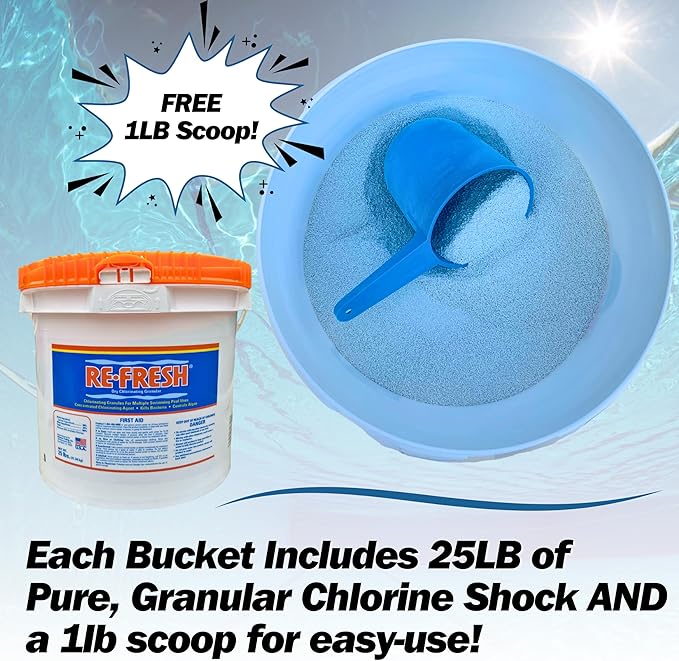 Refresh Granular 68% Active Chlorine Shock | 25-Pound Bucket | Perfect for Swimming Pools, Use As Bactericide, Algaecide, and Disinfectant in Swimming Pools and Spas | Fast Dissolving Shock