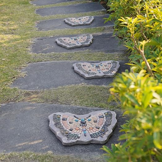 Garden Stepping Stones Outdoor - Resin Pebble in Butterfly Shape Stepping Stone Decorative Stone Bright Color Memories Pavers Outdoor for Garden Yard Multicolor 15.75 * 11.5 * 1 Inch