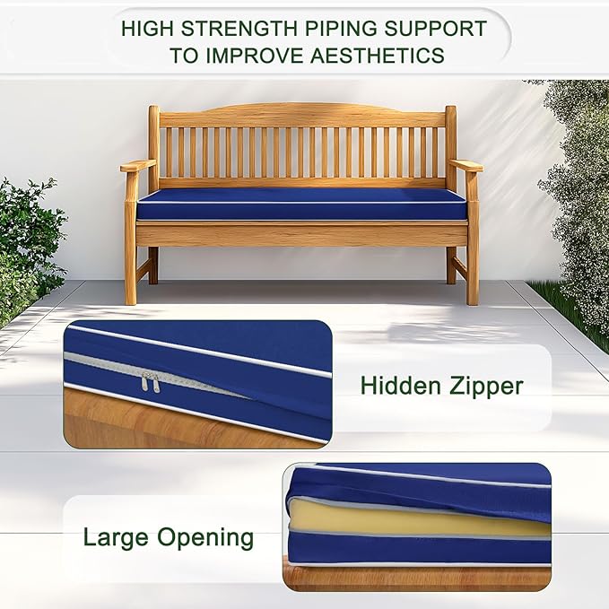 Porch Shield Outdoor Bench Cushion Cover – Waterproof Swing Cushion Cover for Patio Furniture Loveseat (Not Insert) Solid Navy 48" W x 18" D x 3" H