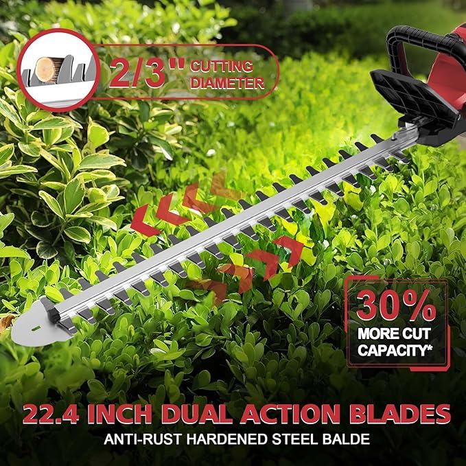 Hedge Trimmer Cordless Compatible with Milwaukee M18 Battery, 22-Inch Battery Hedge Trimmer, Brushless Bush Trimmer, 2/3'' Cutting Capacity, Lightweight & Rotatable Handle(No Battery)