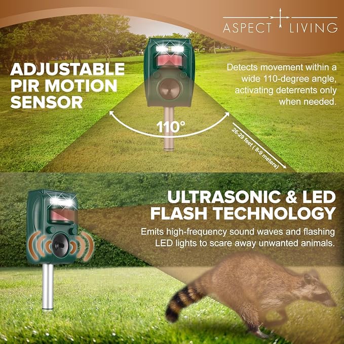 2026 Solar Ultra-Sonic Deer/Cat/Animal Repellent Repeller Devices Bird Deterrent with Motion Sensor Outdoor Yard Detection Power for Garden/Plant(Hostas), IP6X Waterproof