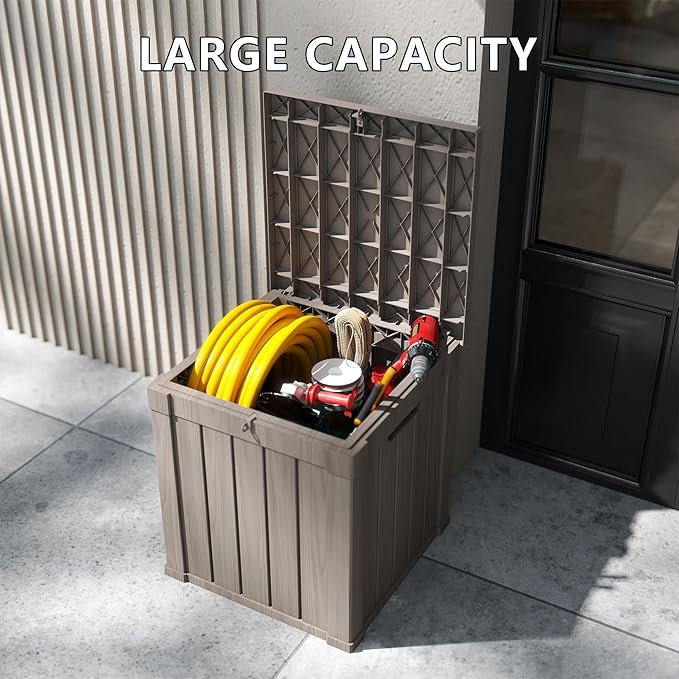 Outdoor Storage Box 50GAL Waterproof Resin Deck Box,Pool Accessories Supplies，UV-Resistant Lockable Package Delivery Bin for Garden Tools,Large Patio Outside Cushions,Chest,Furniture,Grey
