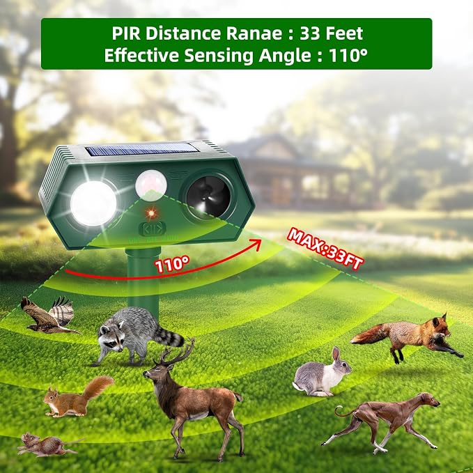 2026 Upgraded Solar Ultrasonic Animal Repeller Deer Repellent Devices with Motion Sensor & LED Flashinglight Cat Deterrent Outdoor to Keep Away Squirrel Rabbit Raccoon Dog for Garden, Yard 4 Pack